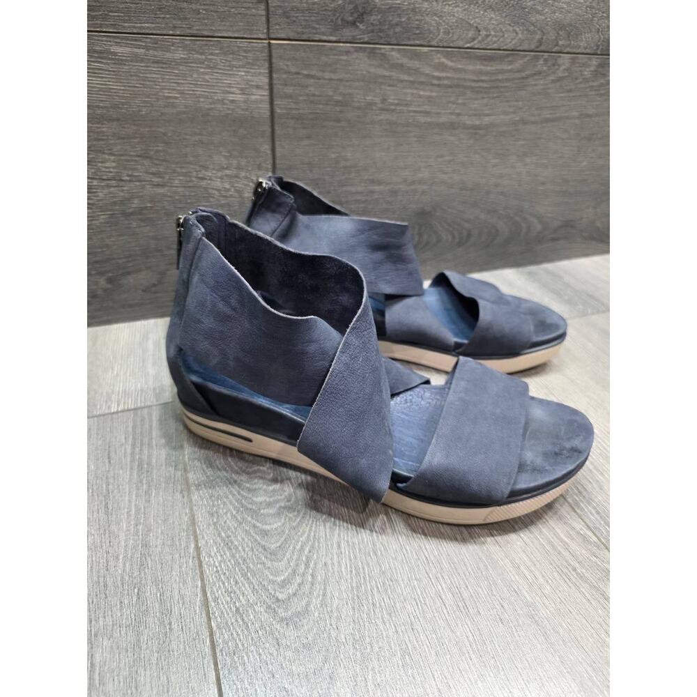 Eileen Fisher Women's Metallic Sport Platform Sandals Shoes Navy 8 1/2 S000114
